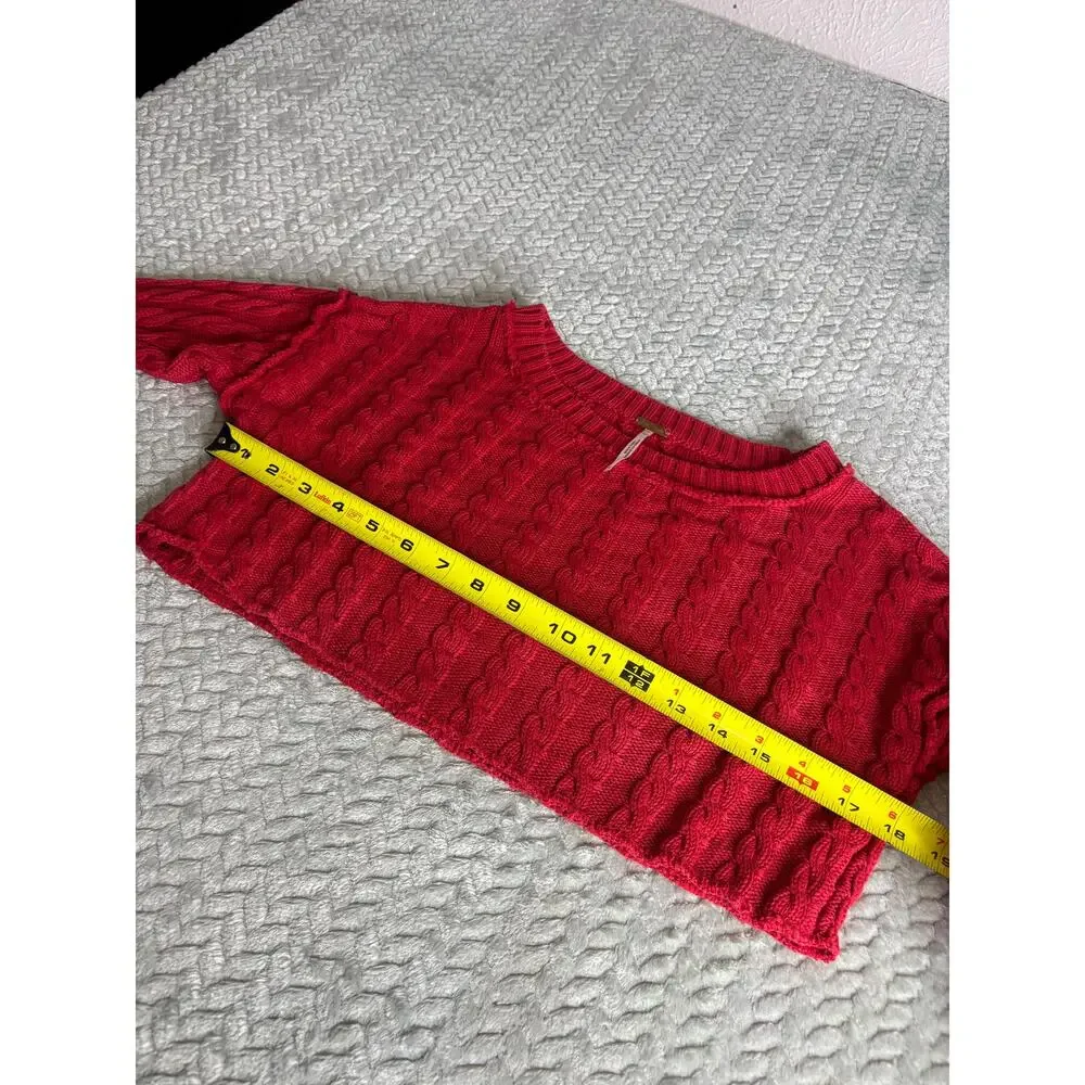 Free People Red Cable Knit Cropped Sweater XS